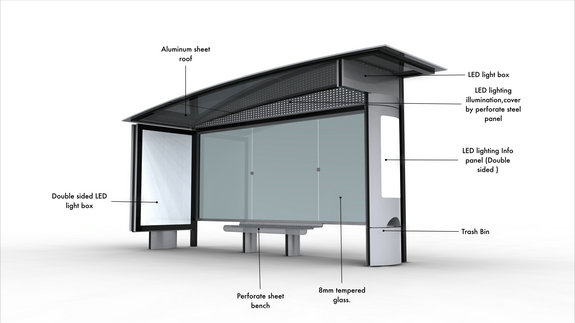 定制智能铝型材公车站候车亭广告牌灯箱公车站